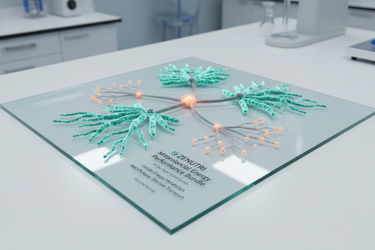 Glass display with a model of a neuron in a laboratory setting
