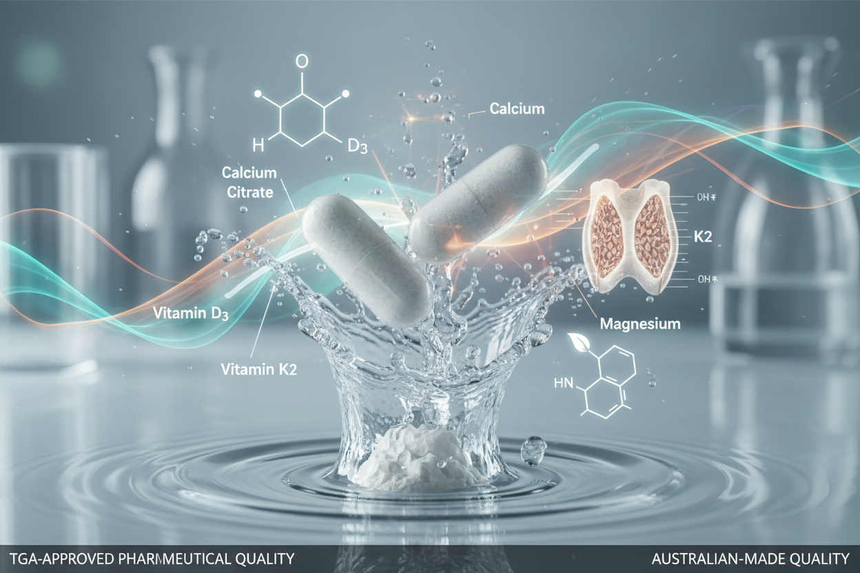 TGA-Approved Bone Health Supplements • Pharmaceutical-Grade • Made in Australia
Bone Health & Density Bundle
Complete Calcium Pathway Support for Optimal Bone Strength & Osteoporosis Prevention
2
TGA-Listed Formulas
4
Bone Pathways
30
Day Supply
100%
Complete Support
Calcium Citrate • Vitamin D3 500 IU • Vitamin K2 (MK-7) • Magnesium 110mg
Support your skeletal health with Australia's most comprehensive bone density system. The Zenutri Bone Health &