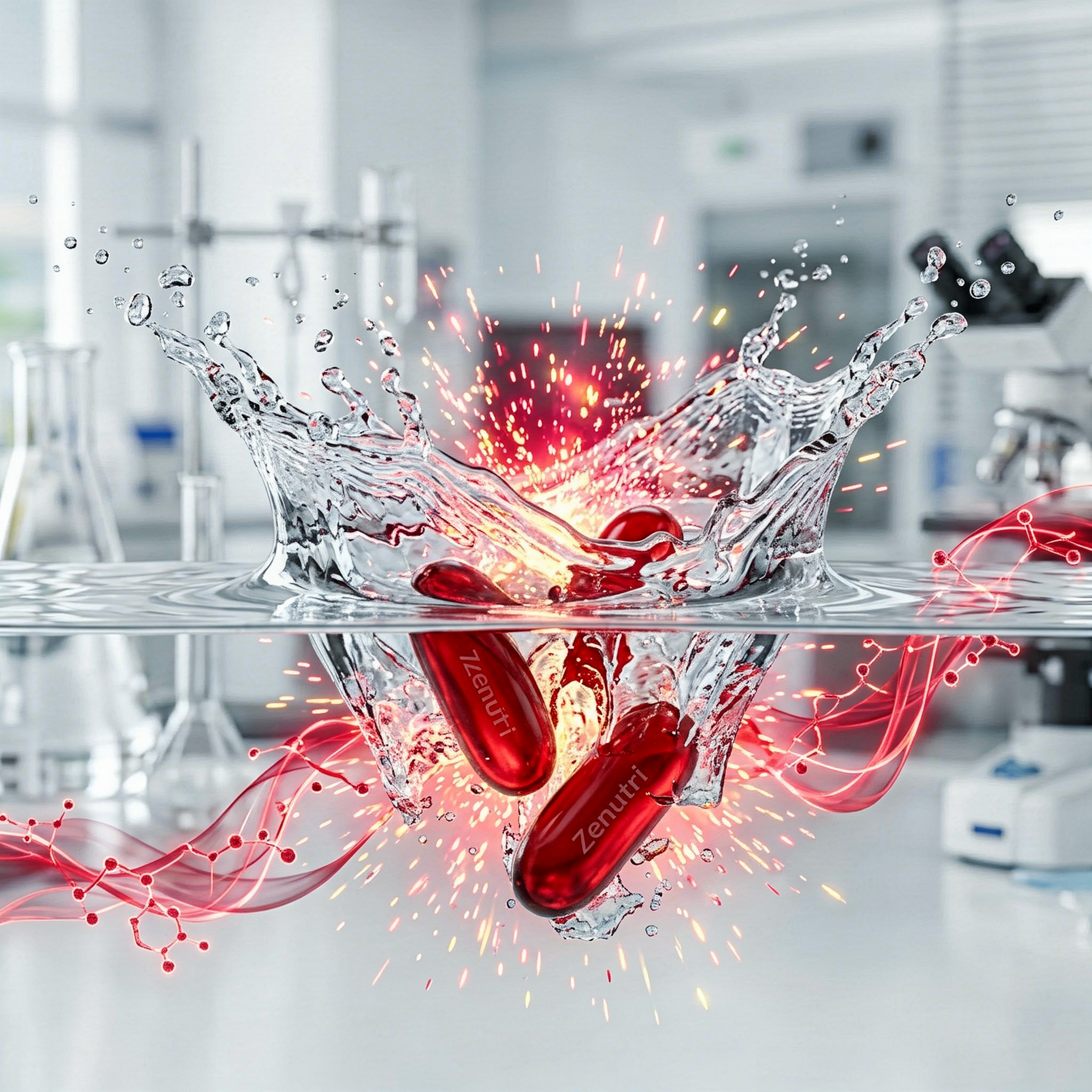 Zenutri Coenzyme Q10 capsules releasing antioxidant nutrients for cellular energy support — alternate view