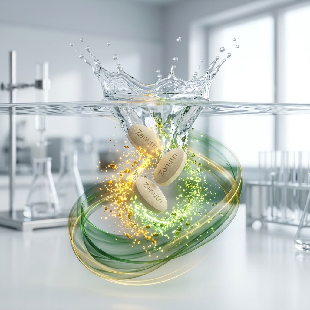 Zenutri Liver Restore tablets releasing herbal extracts for liver detox support — alternate view