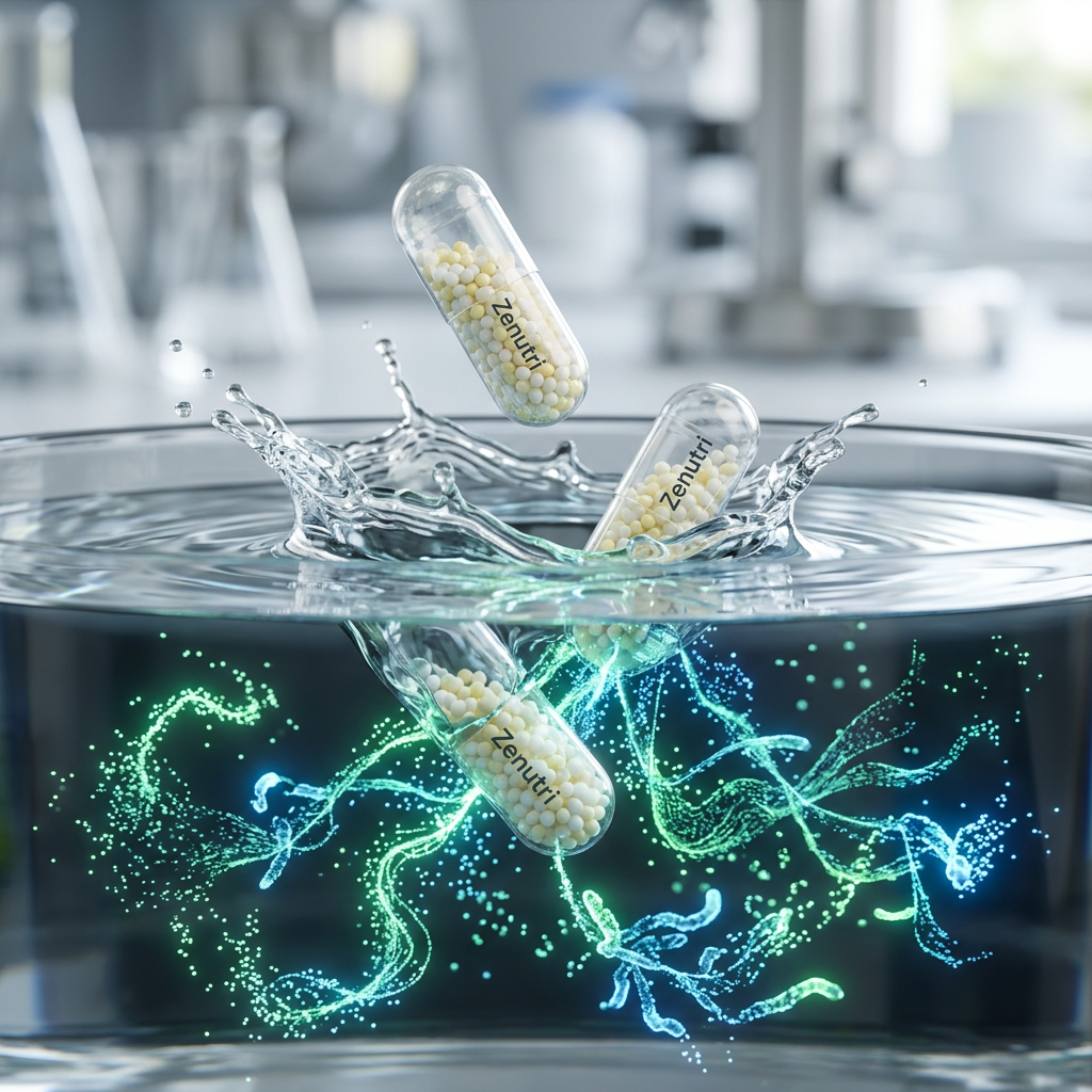 Zenutri Probiotic capsules releasing beneficial bacteria for digestive health