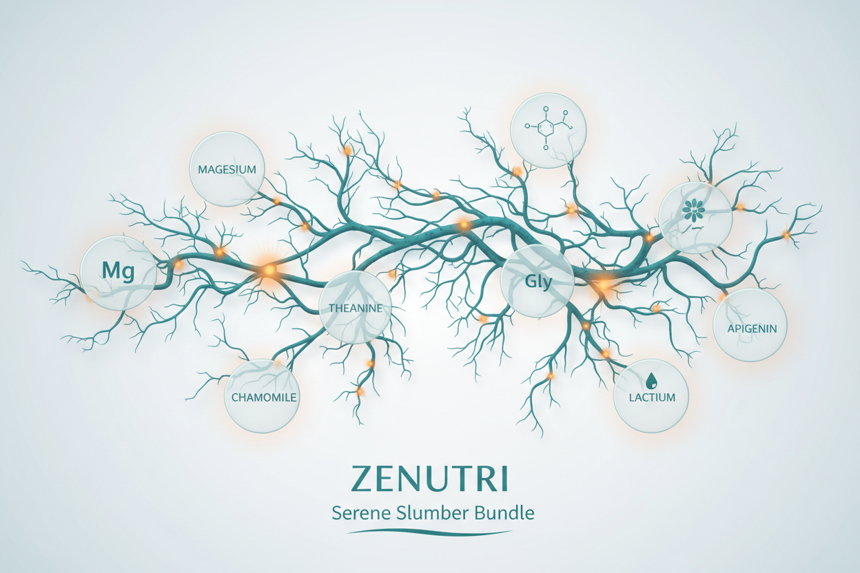 Neuron-like diagram with 'ZENUTRI' branding on a light gray background