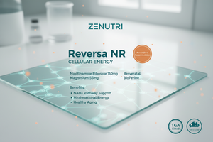 Zenutri Reversa NR supplement packaging on a light background
