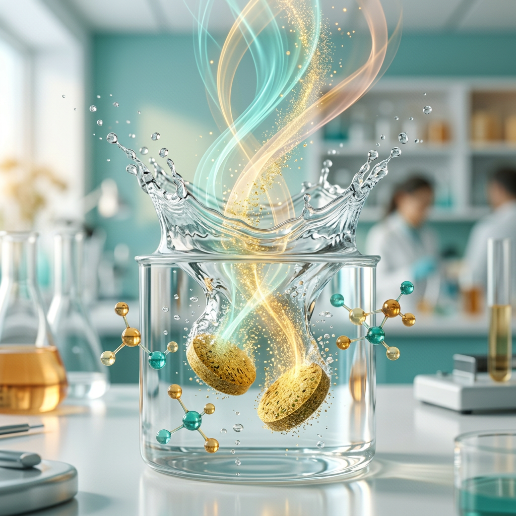 Ashwagandha supplement tablets releasing herbal compounds for vitality and stress support — alternate view