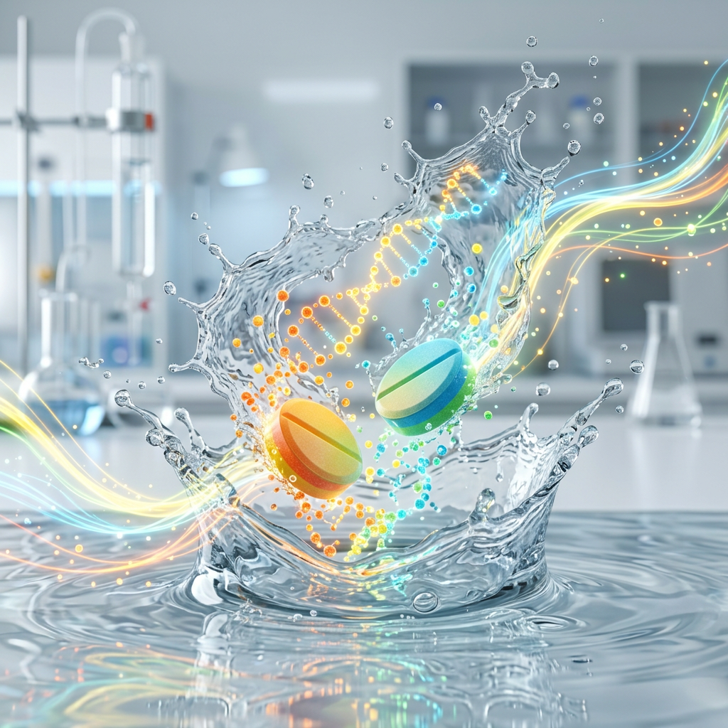 B complex tablets releasing essential B vitamins for energy production and metabolism — alternate view