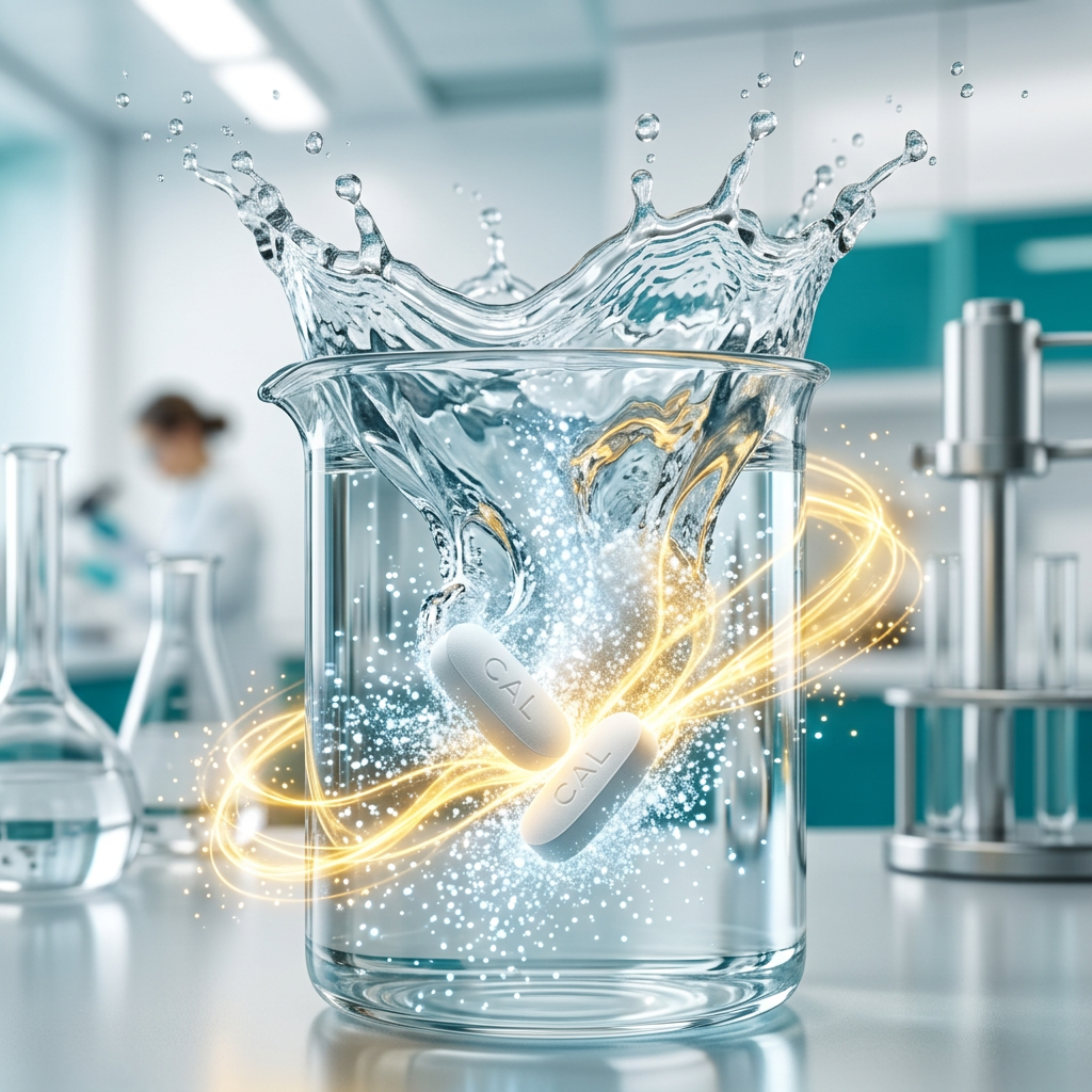 Cal D3 tablets releasing calcium and vitamin D nutrients — alternate view