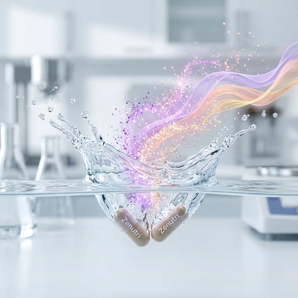 Zenutri Menopause Formula capsules releasing botanical extracts for symptom relief — alternate view