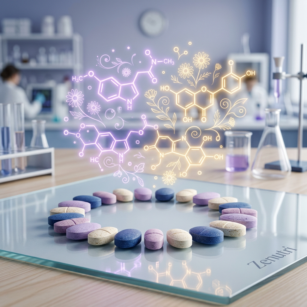 Zenutri Sleep tablets containing melatonin and herbal extracts for relaxation