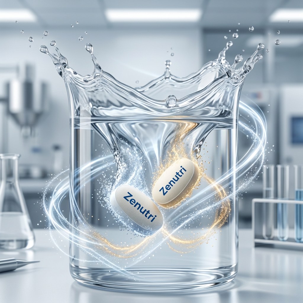 Zenutri Zinc tablets releasing minerals for immune and cellular support — alternate view